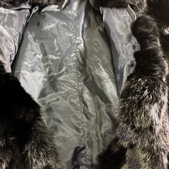 Black Rabbit Fur Coat Jacket Oversized Sleeves Size M Zip Front Vintage 1980s - Picture 8 of 8